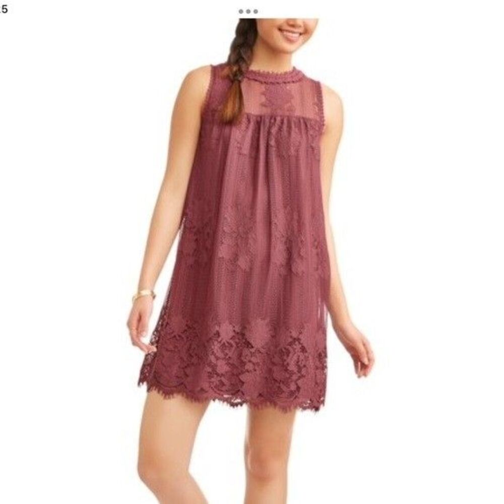 No Boundaries Juniors Dress Women's XS Rustic Brick Sleeveless Lace Panel